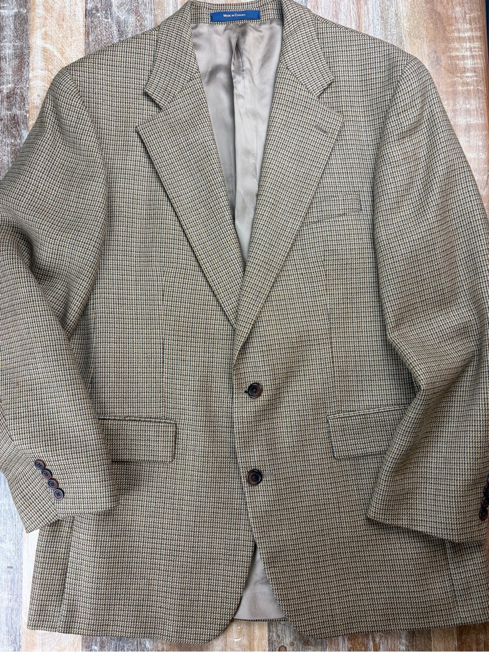 Chaps Ralph Lauren Houndstooth Wool Blazer Jacket Size 42 T‎ Made in Canada VTG